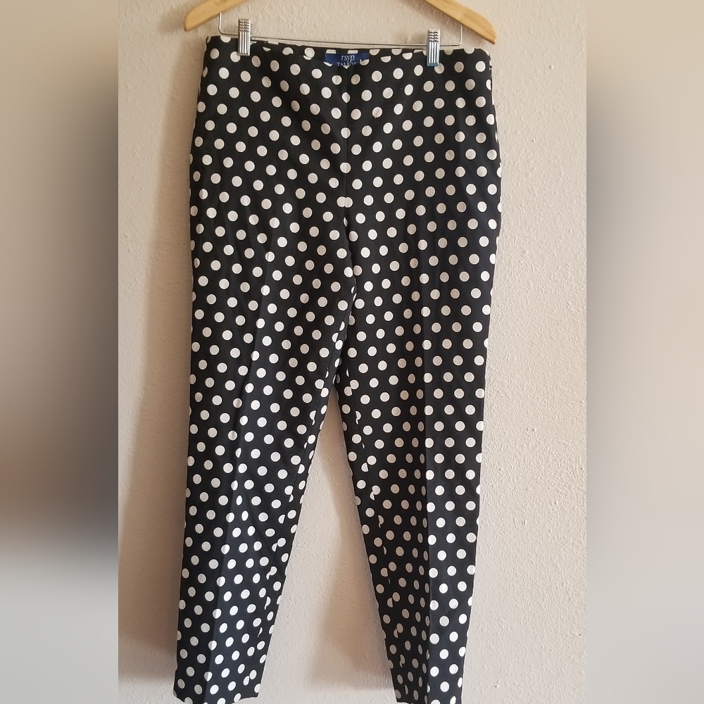 Talbots RSVP womens black and white pokadot ankle pant size L